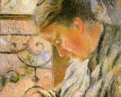 卡米耶 毕沙罗 : Portrait of Madame Pissarro Sewing near a Window